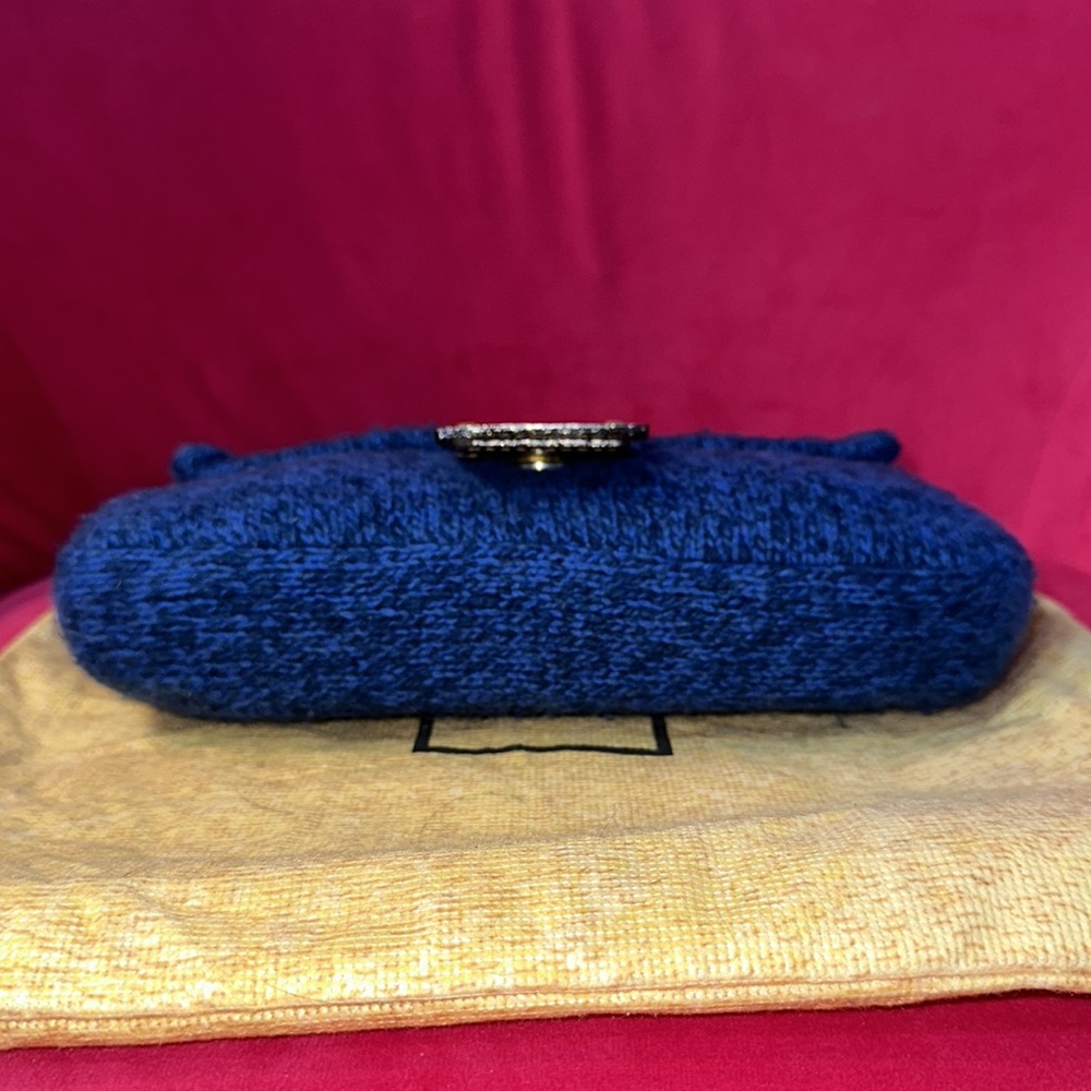Fendi blue wool and leather lined baguette pochette shoulder purse RARE - Picture 7 of 16